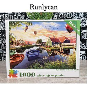 Runlycan 1000 Piece Scenic Puzzle Boats Lake Hot Air Balloons